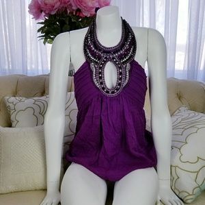 BEBE xs voilet beaded halter top